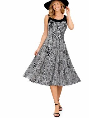 Perceptions Black & White Animal-Print Midi Dress